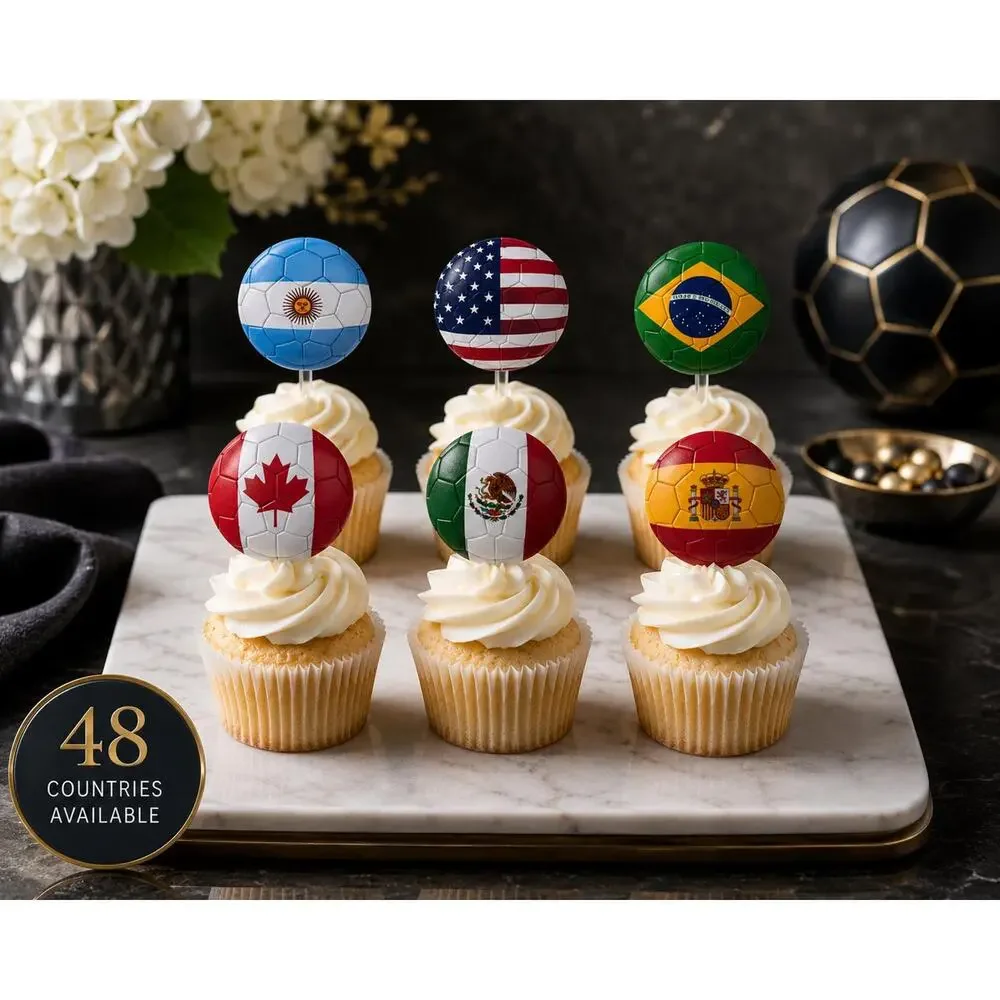World Cup 2026 Soccer Cupcake Toppers: 48 Country Flags Party Decorations